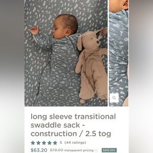 Gunamuna Long Sleeve Transitional Swaddle Sack - Blue NWOT